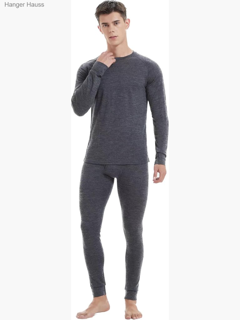 Mens Merino Wool Base Layer Set For Ski Lightweight Thermal